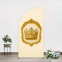 Aperturee - Aperturee Golden Royal Crown Half Moon Arch Backdrop Ornate Jeweled King and Queen Birthday Party Decoration
