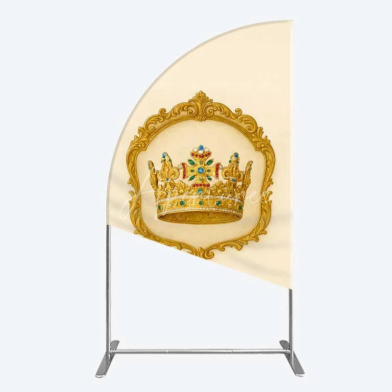 Aperturee - Aperturee Golden Royal Crown Half Moon Arch Backdrop Ornate Jeweled King and Queen Birthday Party Decoration