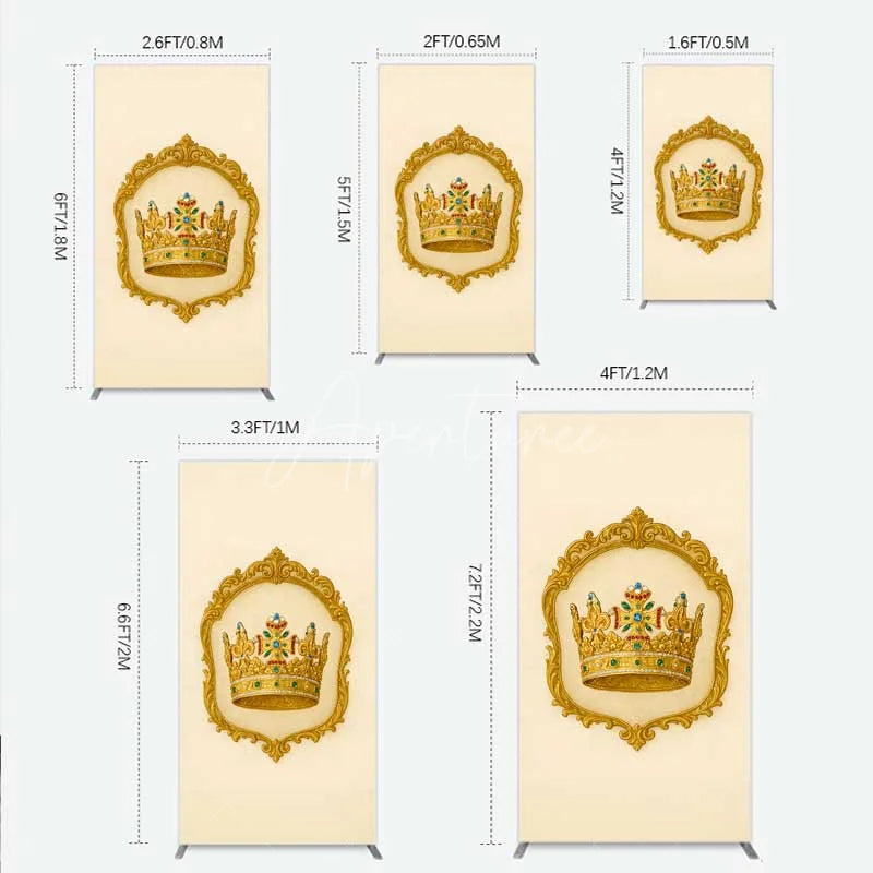 Aperturee - Aperturee Golden Royal Crown Rectangle Backdrop Ornate Jeweled King and Queen Birthday Party Decoration
