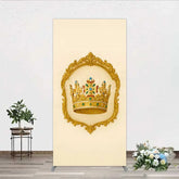 Aperturee - Aperturee Golden Royal Crown Rectangle Backdrop Ornate Jeweled King and Queen Birthday Party Decoration