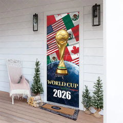 Aperturee - Aperturee Golden Soccer Trophy and Ball International Football Event 2026 Door Cover featuring USA Mexico Canada Flags