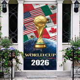 Aperturee - Aperturee Golden Soccer Trophy and Ball International Football Event 2026 Door Cover featuring USA Mexico Canada Flags