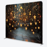 Aperturee - Aperturee Golden Star String Lights and Bokeh Square Double-Sided Backdrop Festive Holiday Party Decor