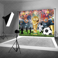 Aperturee - Aperturee Golden Trophy and Football Celebration Holiday Backdrop Festive Sports Party Event Decor