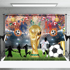 Aperturee - Aperturee Golden Trophy and Football Celebration Holiday Backdrop Festive Sports Party Event Decor