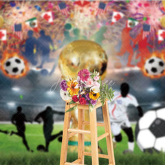 Aperturee - Aperturee Golden Trophy and Football Celebration Holiday Backdrop Festive Sports Party Event Decor