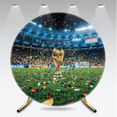 Aperturee - Aperturee Golden Trophy Soccer Stadium Round Backdrop Championship Celebration Sports Party Decor