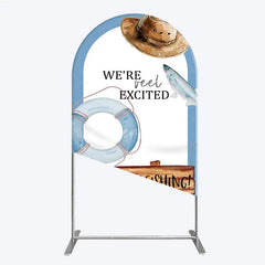 Aperturee - Aperturee Gone Fishing Arch Backdrop Reel Excited Life Ring Rustic Sign Background Boy Baby Shower Arch Cover Decoration