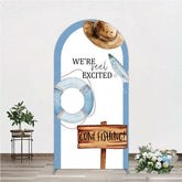 Aperturee - Aperturee Gone Fishing Arch Backdrop Reel Excited Life Ring Rustic Sign Background Boy Baby Shower Arch Cover Decoration