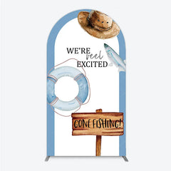 Aperturee - Aperturee Gone Fishing Arch Backdrop Reel Excited Life Ring Rustic Sign Background Boy Baby Shower Arch Cover Decoration