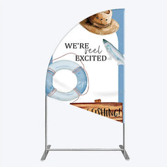 Aperturee - Aperturee Gone Fishing Half Moon Arch Backdrop Reel Excited Life Ring Rustic Sign Background Boy Baby Shower Half Moon Arch