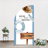 Aperturee - Aperturee Gone Fishing Half Moon Arch Backdrop Reel Excited Life Ring Rustic Sign Background Boy Baby Shower Half Moon Arch