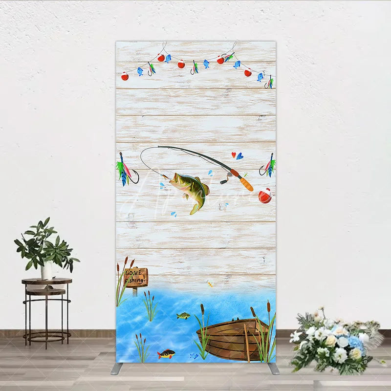 Aperturee - Aperturee Gone Fishing Rectangle Backdrop Bass Fishing Theme Baby Shower Birthday Party Decor