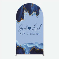 Aperturee - Aperturee Good Luck We Will Miss You Retirement Arch Backdrop Blue and Gold Agate Elegant Farewell Party Decorations