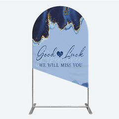 Aperturee - Aperturee Good Luck We Will Miss You Retirement Arch Backdrop Blue and Gold Agate Elegant Farewell Party Decorations