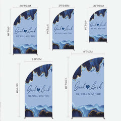 Aperturee - Aperturee Good Luck We Will Miss You Retirement Half Moon Arch Backdrop Blue and Gold Agate Elegant Farewell Party Decorations