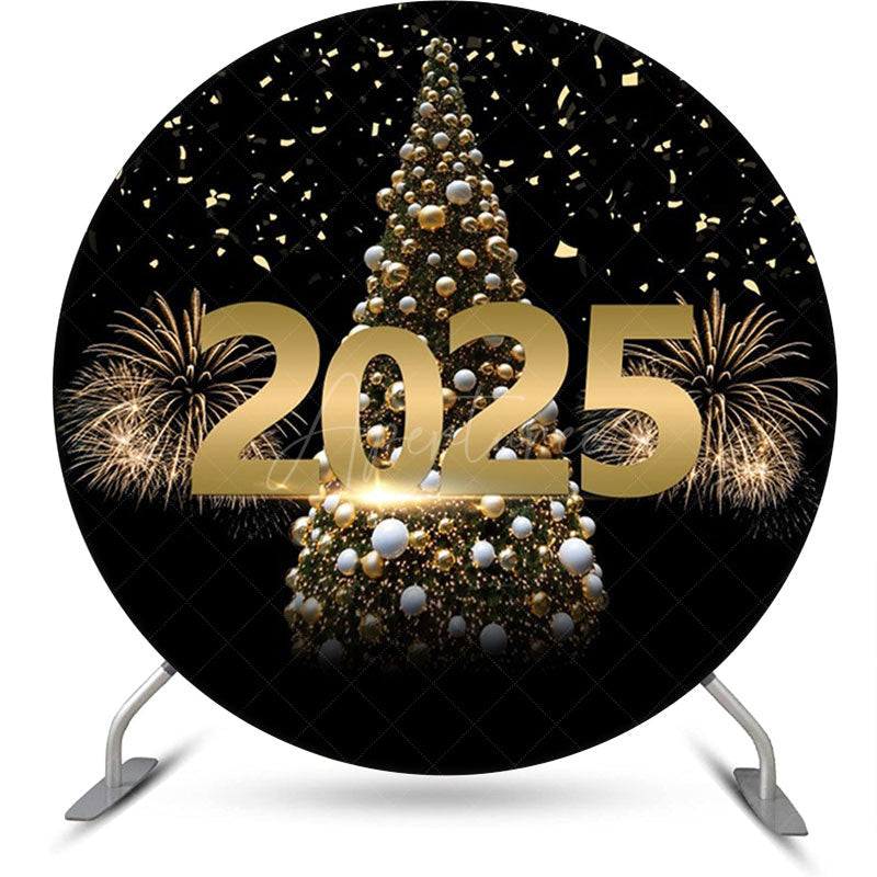 Aperturee - Aperturee Gorgeous Xmas Tree 2025 New Year Round Backdrop