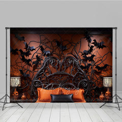 Aperturee Aperturee Gothic Bat Headboard Photography Backdrop Spooky Halloween Bedroom with Flying Bats Dark and Moody Photo Prop