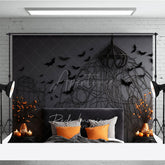 Aperturee Aperturee Gothic Bat Wall Photography Backdrop for Halloween Spooky Bedroom with Headboard Moody Dark Studio Photo Prop