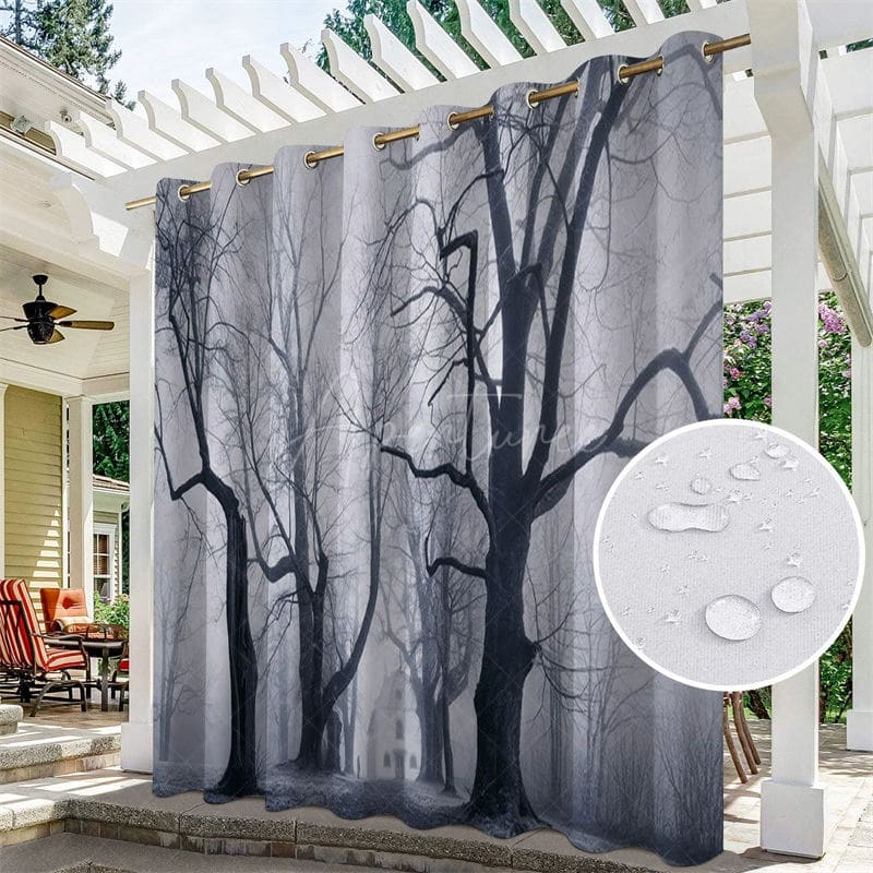 Aperturee - Aperturee Gothic Dark Forest Waterproof Outdoor Curtains For Patio