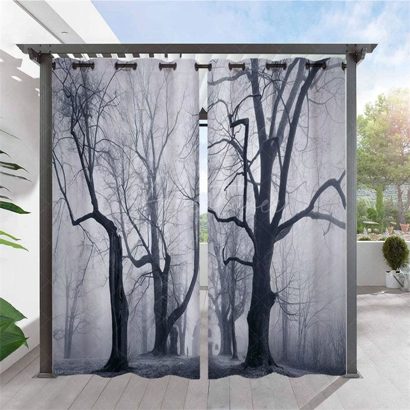 Aperturee - Aperturee Gothic Dark Forest Waterproof Outdoor Curtains For Patio