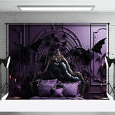 Aperturee Aperturee Gothic Dragon Bat Photography Backdrop for Halloween Ornate Purple Bed and Gargoyles Vampire Lair Photo Prop