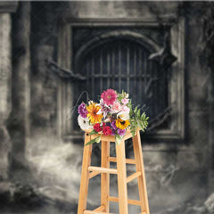 Aperturee Aperturee Gothic Dungeon Window Photography Backdrop Spooky Castle Cell with Chains Moody Halloween Haunted House Prop