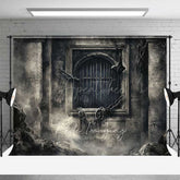 Aperturee Aperturee Gothic Dungeon Window Photography Backdrop Spooky Castle Cell with Chains Moody Halloween Haunted House Prop