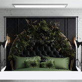 Aperturee Aperturee Gothic Floral Headboard Photography Backdrop Black Tufted Bed with Green Roses Moody Dark Botanical Photo Prop