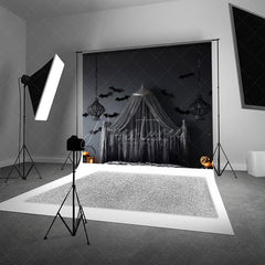 Aperturee Aperturee Gothic Halloween Bedroom Photography Backdrop Spooky Canopy Bed with Bats Dark and Moody Vampire Lair Photo Prop