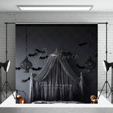 Aperturee Aperturee Gothic Halloween Bedroom Photography Backdrop Spooky Canopy Bed with Bats Dark and Moody Vampire Lair Photo Prop