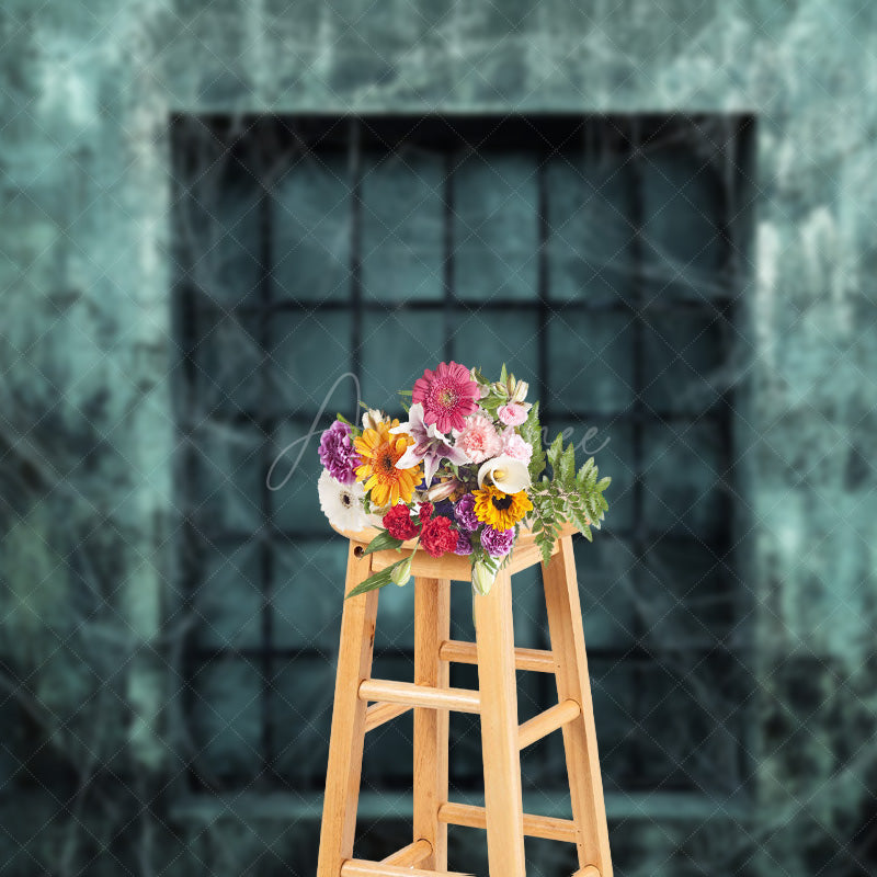 Aperturee - Aperturee Gothic Haunted Window Photography Backdrop Spooky Wall with Cobwebs Dark and Creepy Halloween Themed Photos