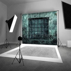 Aperturee - Aperturee Gothic Haunted Window Photography Backdrop Spooky Wall with Cobwebs Dark and Creepy Halloween Themed Photos
