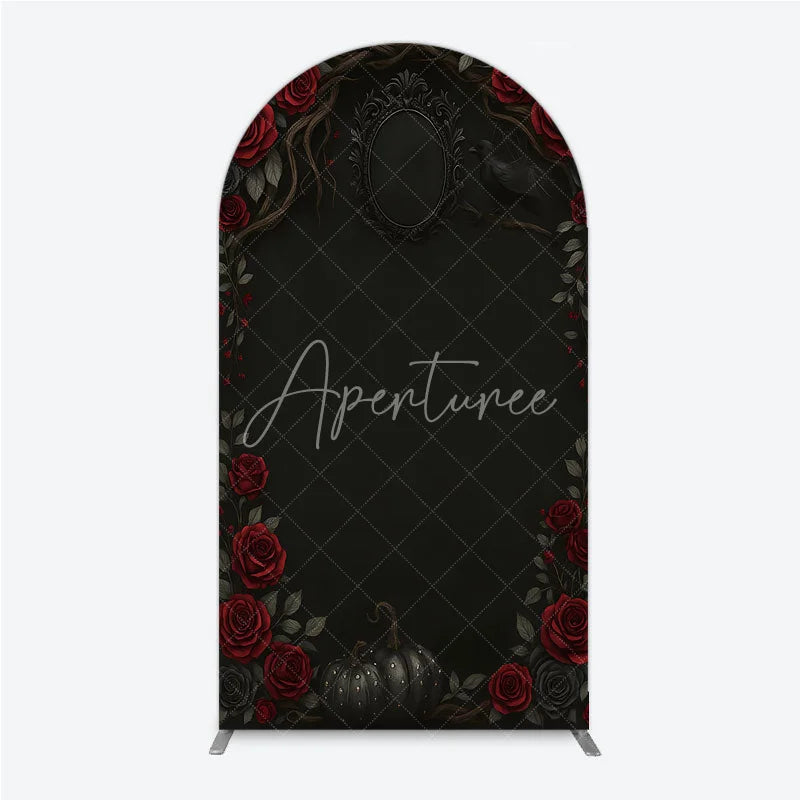 Aperturee - Aperturee Gothic Red Roses and Black Crow Arch Backdrop Dark Floral Halloween Birthday Party Decor and Photo Booth