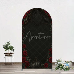 Aperturee - Aperturee Gothic Red Roses and Black Crow Arch Backdrop Dark Floral Halloween Birthday Party Decor and Photo Booth