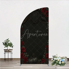 Aperturee - Aperturee Gothic Red Roses and Black Crow Half Moon Arch Backdrop Dark Floral Halloween Birthday Party Decor and Photo Booth