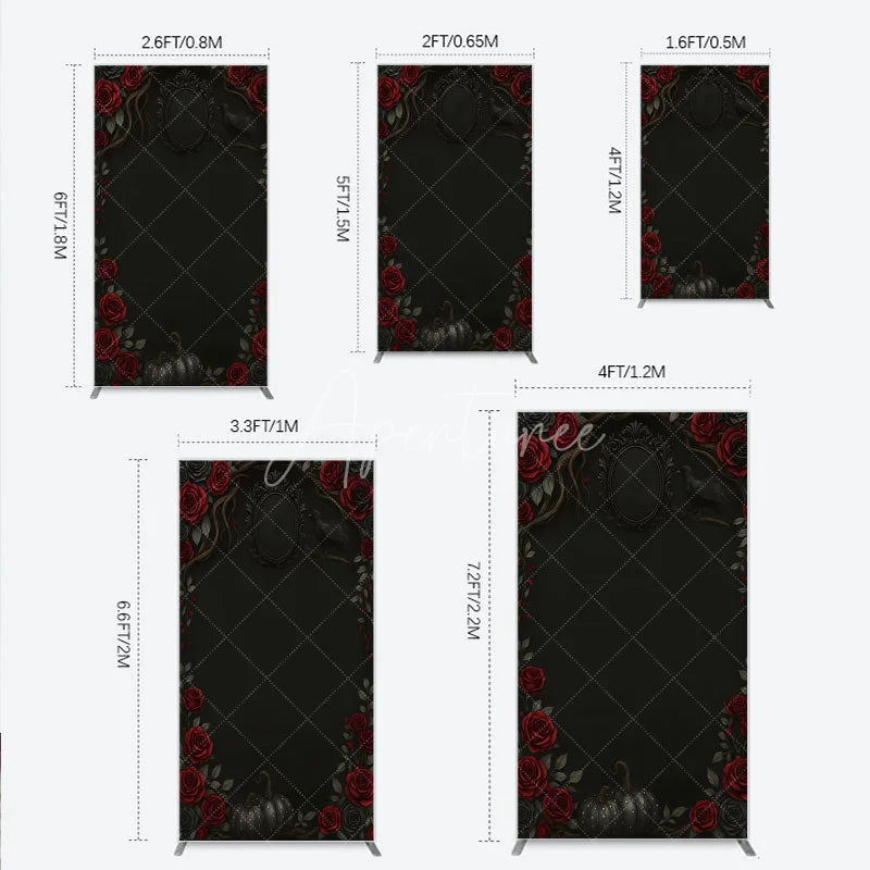 Aperturee - Aperturee Gothic Red Roses and Black Crow Rectangle Backdrop Dark Floral Halloween Birthday Party Decor and Photo Booth