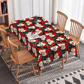 Aperturee - Aperturee Gothic Skull and Raven Rectangle Tablecloth Red Rose Black Bird Pattern Halloween Valentine Dining Decor