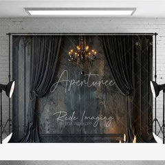 Aperturee - Aperturee Gothic Vintage Wall Backdrop Black Curtain Chandelier Photography Background Dark Moody Candle Photo Booth Prop