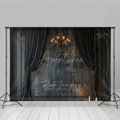 Aperturee - Aperturee Gothic Vintage Wall Backdrop Black Curtain Chandelier Photography Background Dark Moody Candle Photo Booth Prop