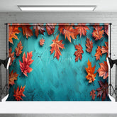 Aperturee - Aperturee Gradient Aqua Fallen Maple Leaves Photo Backdrop