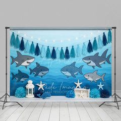 Aperturee - Aperturee Gradient Blue Baby Shark Ocean Cake Smash Backdrop