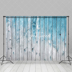 Aperturee - Aperturee Gradient Blue Grey Wood Grain Photography Backdrop