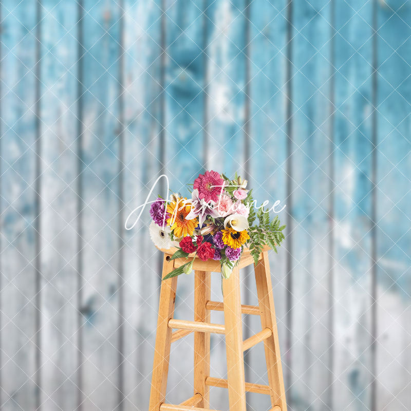 Aperturee - Aperturee Gradient Blue Grey Wood Grain Photography Backdrop