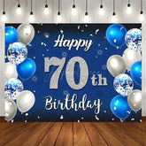 Aperturee - Aperturee Gradient Blue Silver Balloon 70Th Birthday Backdrop