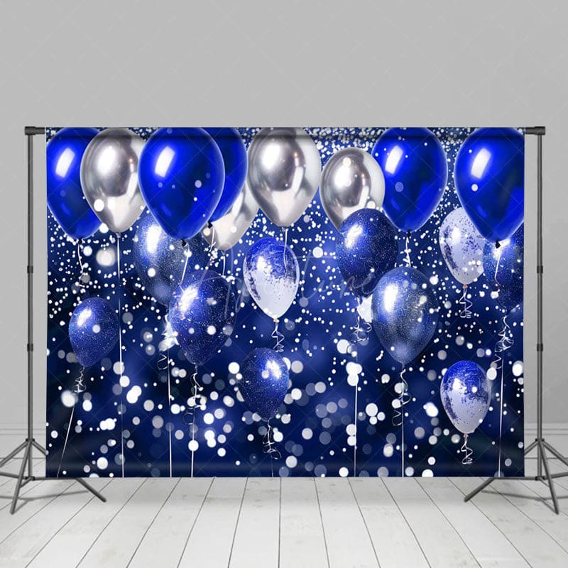 Aperturee - Aperturee Gradient Blue Silver Bokeh Balloon Photo Backdrop