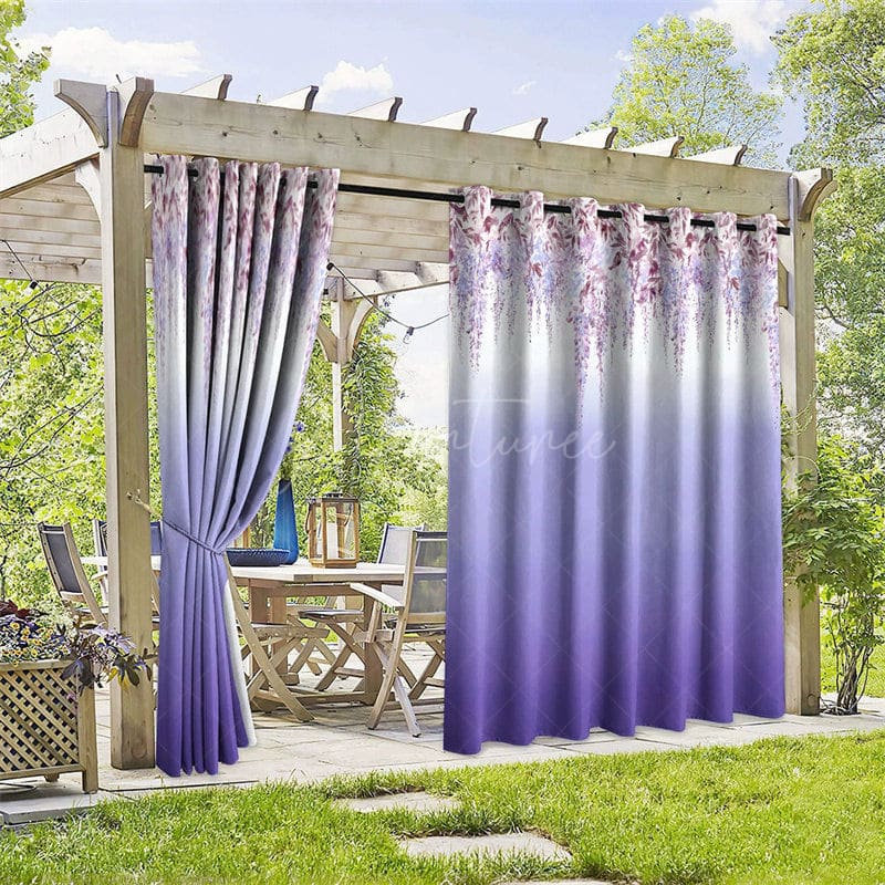 Aperturee - Aperturee Gradient Lavender Waterproof Printed Outdoor Curtains