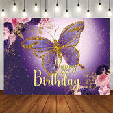 Aperturee - Aperturee Gradient Purple Butterfly Floral Birthday Backdrop