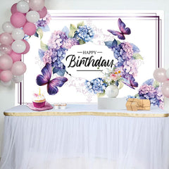 Aperturee - Aperturee Gradient Purple Butterfly Happy Birthday Backdrop