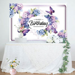 Aperturee - Aperturee Gradient Purple Butterfly Happy Birthday Backdrop